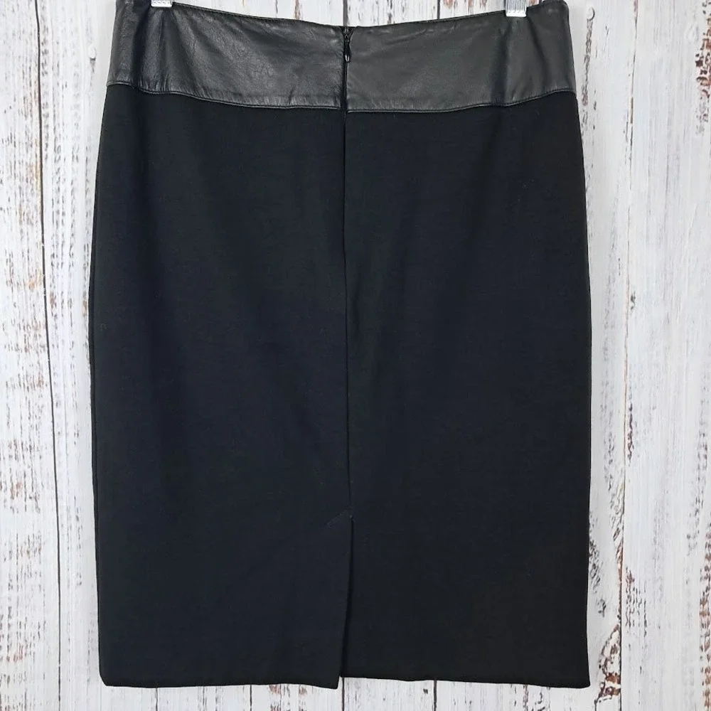 WORTH 4 Black Straight Pencil Skirt Rayon Knit Leather Waistband Career Business